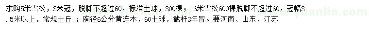 求購(gòu)5、6米雪松、胸徑6公分黃連木