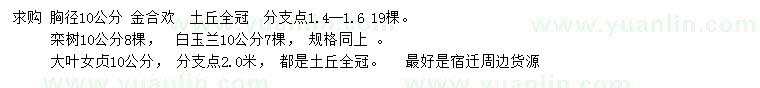 求購金合歡、欒樹、白玉蘭等