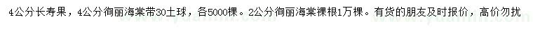 求購(gòu)4公分長(zhǎng)壽果、2、4公分徇麗海棠