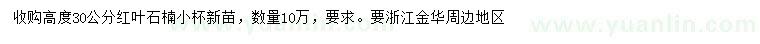 求購高30公分紅葉石楠小苗
