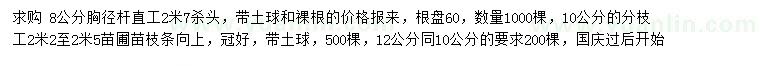 求購(gòu)胸徑8、10、12公分樸樹(shù)
