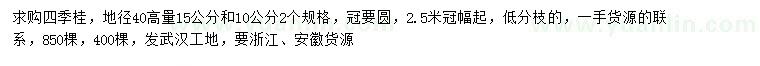 求購(gòu)40量10、15公分四季桂