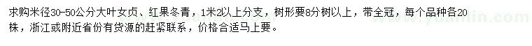 求購米徑30-50公分大葉女貞、紅果冬青