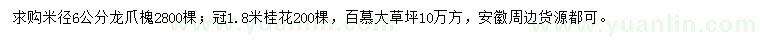 求購(gòu)龍爪槐、桂花、百慕大草坪