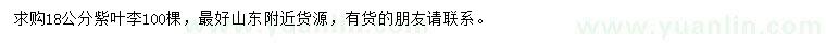 求購18公分紫葉李