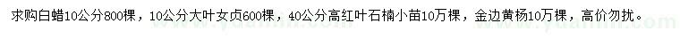 求購(gòu)白蠟、大葉女貞、紅葉石楠等