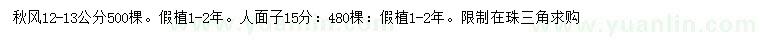 求購12-13公分秋楓、15公分人面子
