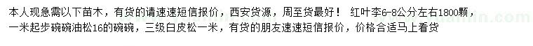 求購紅葉李、油松、白皮松