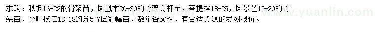 求購秋楓、鳳凰木、菩提榕等