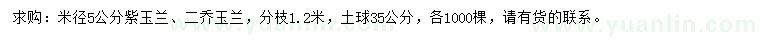 求購(gòu)米徑5公分紫玉蘭、二喬玉蘭