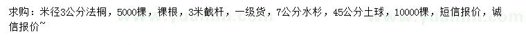 求購米徑3公分法桐、7公分水杉