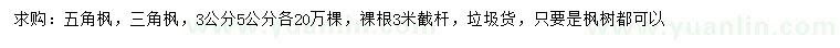 求購(gòu)3、5公分五角楓、三角楓