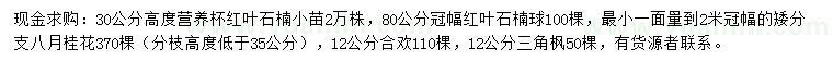 求購紅葉石楠、八月桂、合歡等