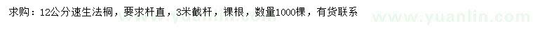 求購(gòu)12公分速生法桐