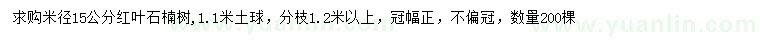 求購米徑15公分紅葉石楠