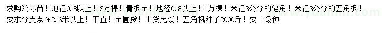 求購流蘇、青楓、皂角等