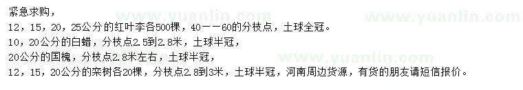 求購紅葉李、白蠟、國槐等
