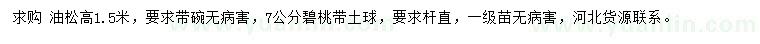 求購高1.5米油松、7公分碧桃