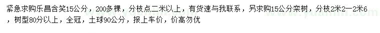 求購15公分樂昌含笑、欒樹