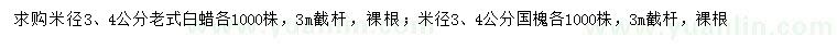 求購(gòu)米徑3、4公分老式白蠟、國(guó)槐