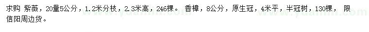 求購(gòu)20公分量5公分紫薇、8公分香樟
