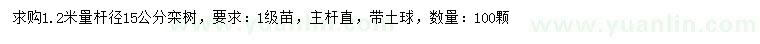 求購1.2米量15公分欒樹