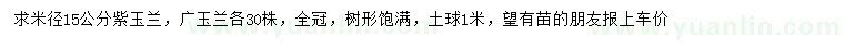 求購米徑15公分以上紫玉蘭
