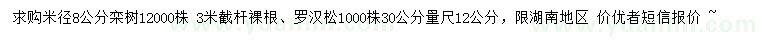 求購(gòu)米徑8公分欒樹(shù)、30公分量12公分羅漢松