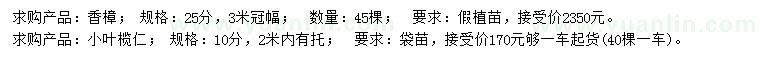 求購25公分香樟、10公分小葉欖仁