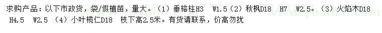 求購(gòu)垂榕柱、秋楓、火焰木等