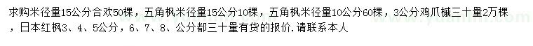 求購合歡、五角楓、雞爪槭等