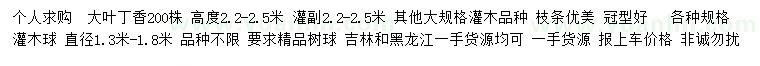 求購(gòu)高2.2-2.5米大葉丁香