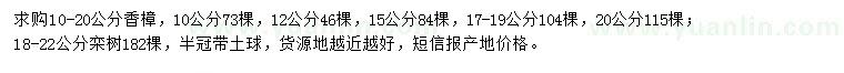 求購10-20公分香樟、18-22公分欒樹