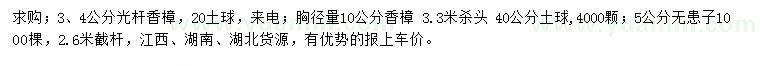 求購3、4、10公分香樟、5公分無患子