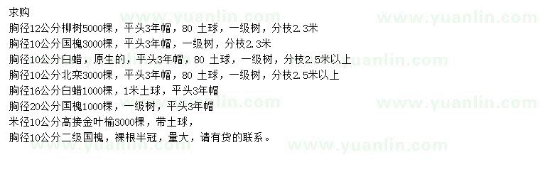 求購(gòu)柳樹(shù)、國(guó)槐、白蠟等