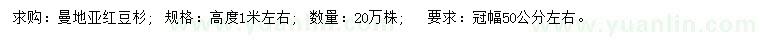 求購高1米左右曼地亞紅豆杉