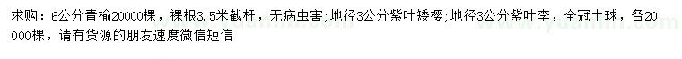 求購青榆、紫葉矮櫻、紫葉李