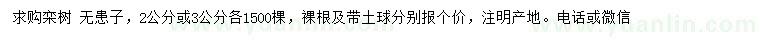 求購(gòu)2、3公分欒樹、無(wú)患子