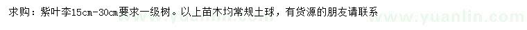 求購(gòu)15-30公分紫葉李