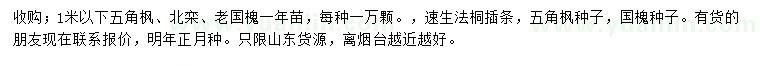 求購五角楓、北欒、老國槐小苗等