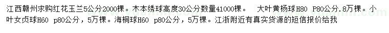 求購紅花玉蘭、木本繡球、大葉黃楊球等