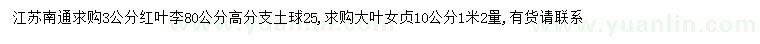 求購3公分紅葉李、10公分大葉女貞