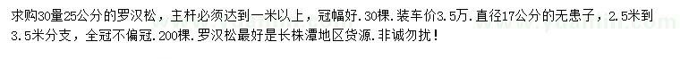 求購30量25公分羅漢松、17公分無患子