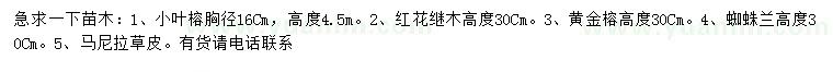 求購小葉榕、紅花繼木、黃金榕等