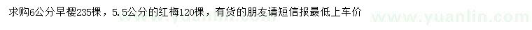 求購6公分早櫻、5.5公分紅梅