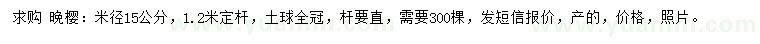 求購(gòu)米徑15公分晚櫻