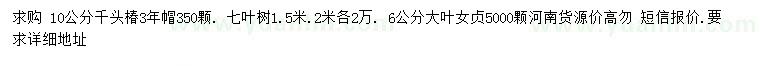 求購千頭椿、七葉樹、大葉女貞