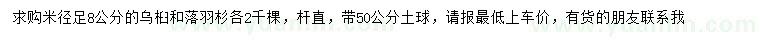 求購(gòu)米徑8公分烏桕、落羽杉