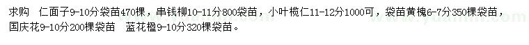 求購仁面子、串錢柳、小葉欖仁等