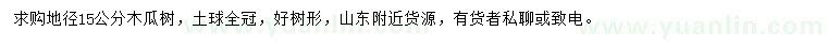 求購地徑15公分木瓜樹